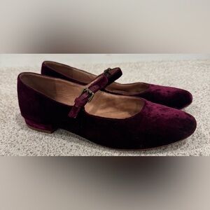 Madewell Coralie Burgundy Velvet Mary Jane 3/4” Heel Flats Shoes w/ Buckle